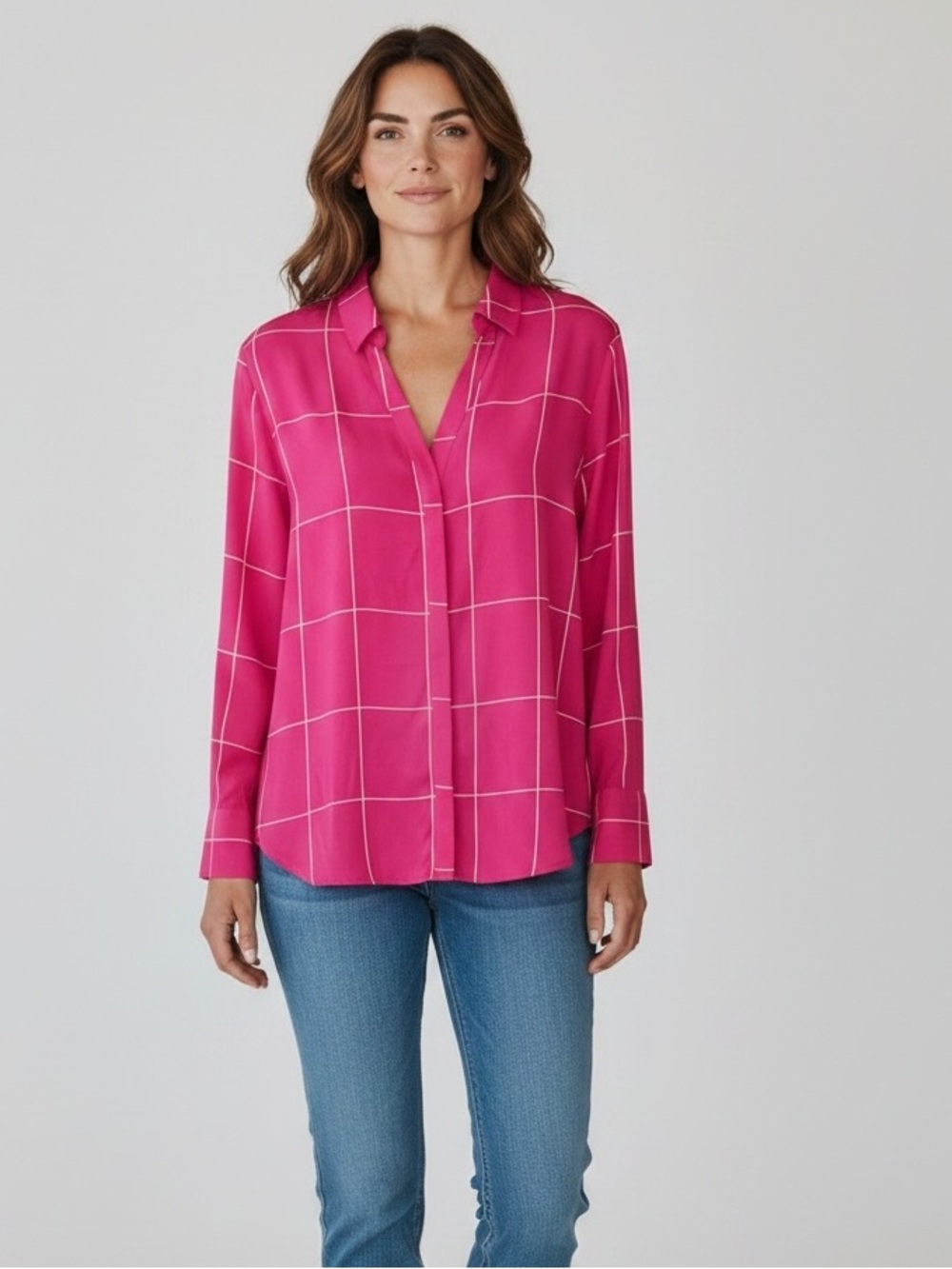 Worthington Fuchsia Windowpane Button-Front Shirt